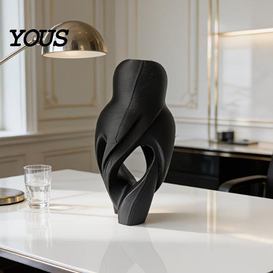 Fade-resistant Owl Figurine 3D Printed Figurine, Hollow Modern Art Sculpture with Matte Black Finish, Office Home Decor Minimalist Desk for Bookshelf,