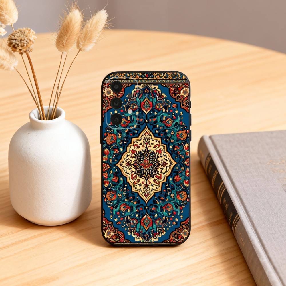Persian Carpet Phone Case For Samsung S25,24,23,22,30,21,10,9,Ultra,Plus,Lite,FE,4,5 G Soft Black Case