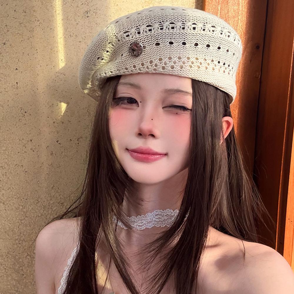 New Summer Beret Hat Women Simple Hollow Breathable Sunshade Hat Japanese Style Painter Hat Retro Bonnets Cap Holiday Hat Gift