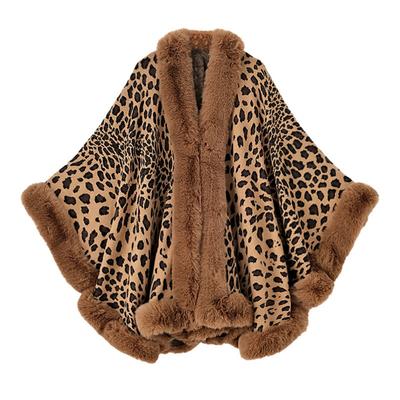 Foreign Trade Autumn and Winter New Fur Collar Shawl Women's Versatile Travel Imitation Cashmere Leopard Print Jacquard Cape Coat Cape