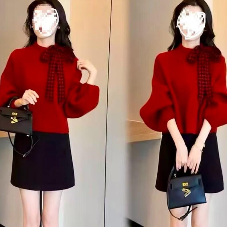 

Autumn-Winter Soft Knit Top & Slim Short Skirt Two-Piece Trendy Set M (40-50 kg)