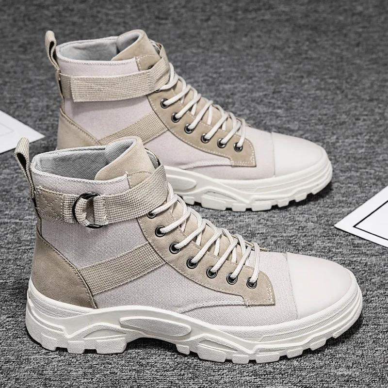 Fashion Men's breathable round toe motorcycle boots casual hiking shoes high top wear-resistant anti-oxidation versatile fashion
