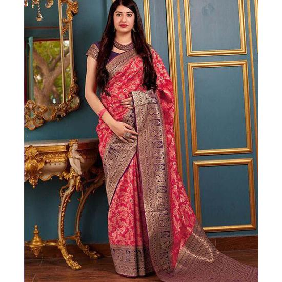 

Трендовое новое индийское традиционное мягкое шелковое сари с кружевом и бордюрным плетением