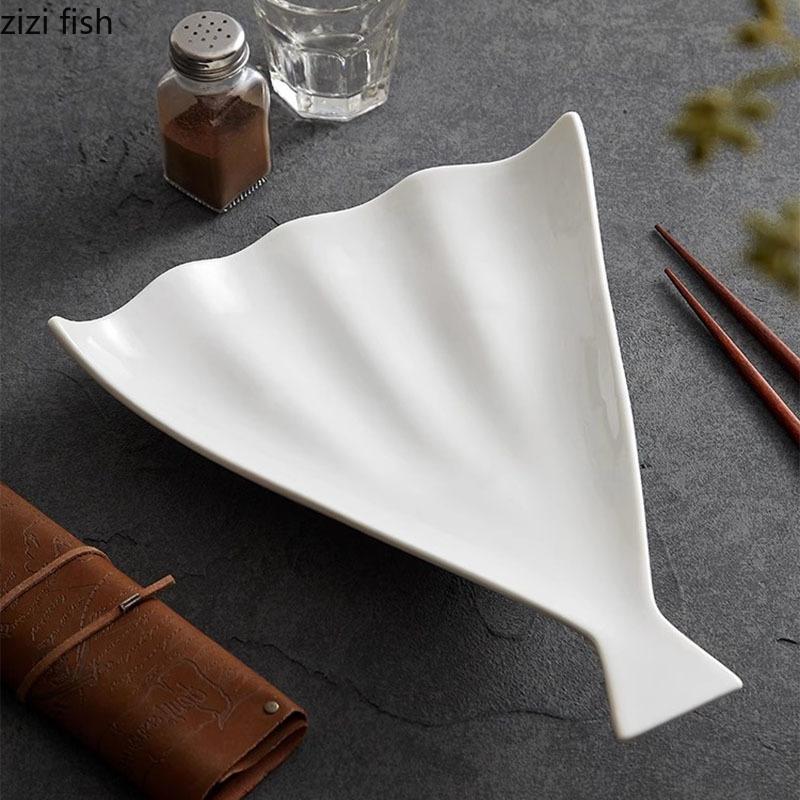 Ceramic Irregular Fan Shaped Plate Creative Dessert Plate Sushi Plates Snack Plates Molecular Cuisine Specialty Tableware