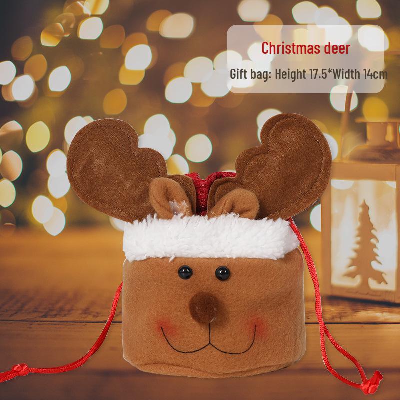 Cross-border Christmas Flannel Apple Drawstring Gift Bag with Bow - Cartoon Candy Bag for Kids