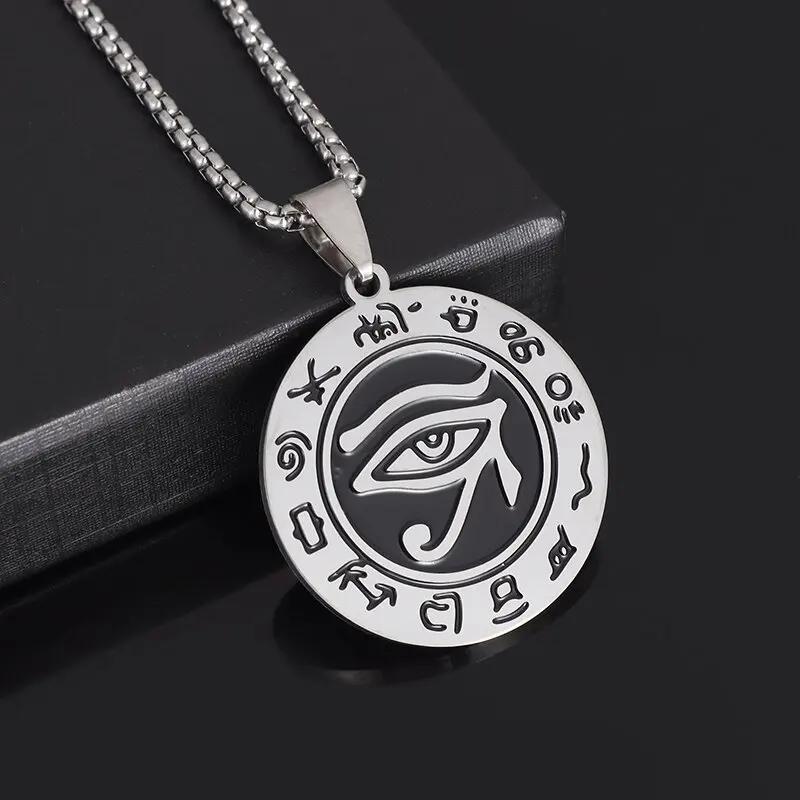 Exquisite Edelstahl beliebte Auge des Horus Medaille Halskette ägyptischen Totem Medaille Anhänger Männer Frauen Amulett Schmuck