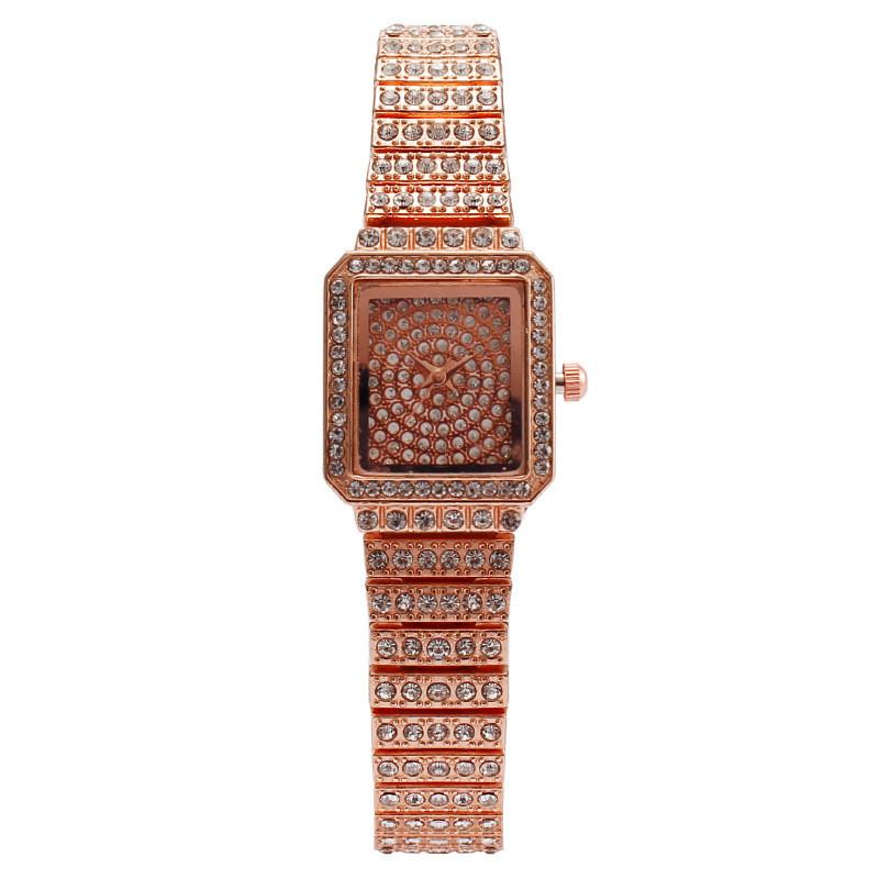

Fashion Ladies Square Diamond Watch With Quartz Movement For Elegant Women рожевий колір золота