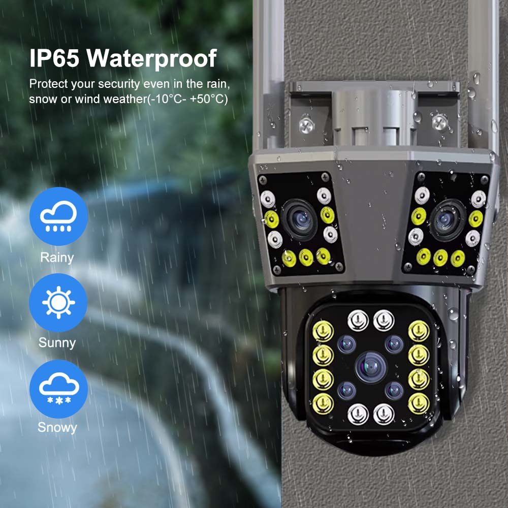 12MP 6K HD WiFi IP 8X Zoom Three Lens Security Protection PTZ Camera Auto Tracking Wifi Surveillance Cameras 4K CCTV Cam