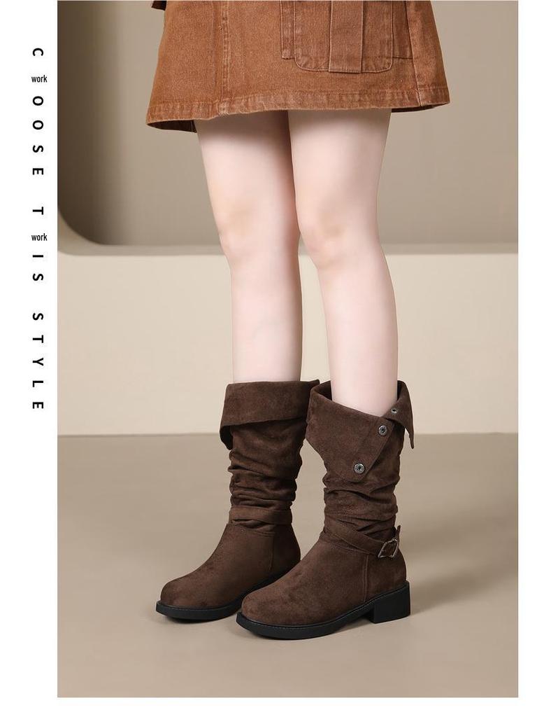 Women's Over-the-Knee Cowboy Slouch Boots - 2025 Autumn/Winter, Chunky Heel Long Knight Boots