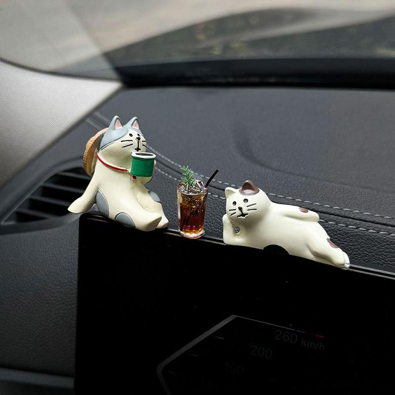 1Pc Cute Healing Kitten Ornaments For Car Dashboard Resin Cat Figure Car Interior Decorative Cat Ornament Vehicle Accessories
