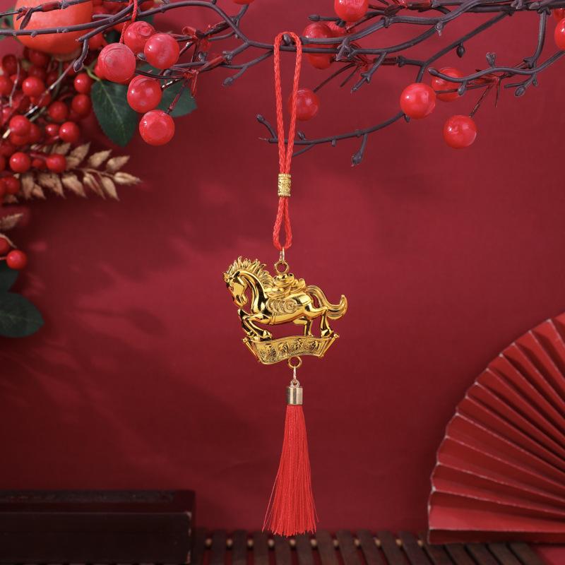 2026 Year of the Horse Wall Hanging Ornament Red Gold Car Interior Pendant Lucky Mascot New Year Housewarming Gift Decoration