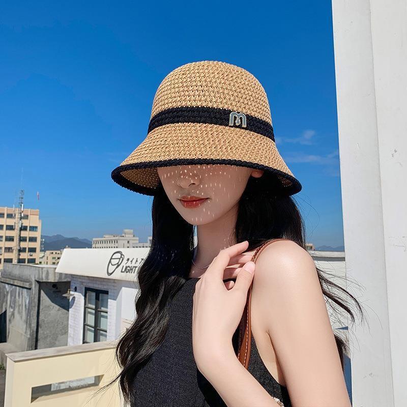 Hat, women's summer sunscreen, sunshade, straw hat, hollow fashion, cool Korean version trend, versatile sun hat, travel bucket hat
