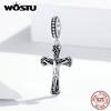 WOSTU 100% Real 925 Silver Cross Charm Zircon Bead Crosses Pendant Fit Original Bracelet DIY Necklace Religion Jewelry