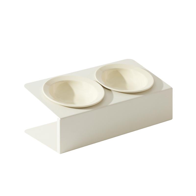 Cat Double Ceramic Bowl with Iron Stand Pet Elevated Raised Food Water Bowls Small Dogs Drinking Eating Feeding Supplies
