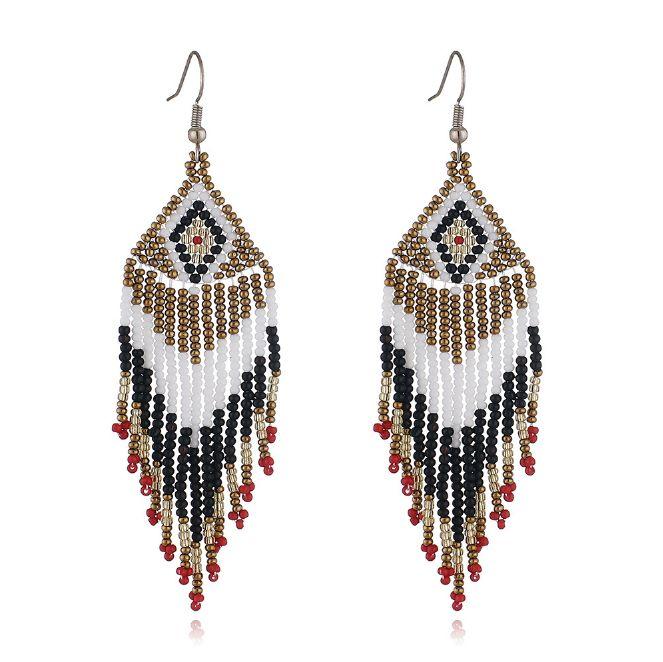 

Gift Beaded Handmade Bohemian Tassel Earrings Long Statement Beaded Earrings 7