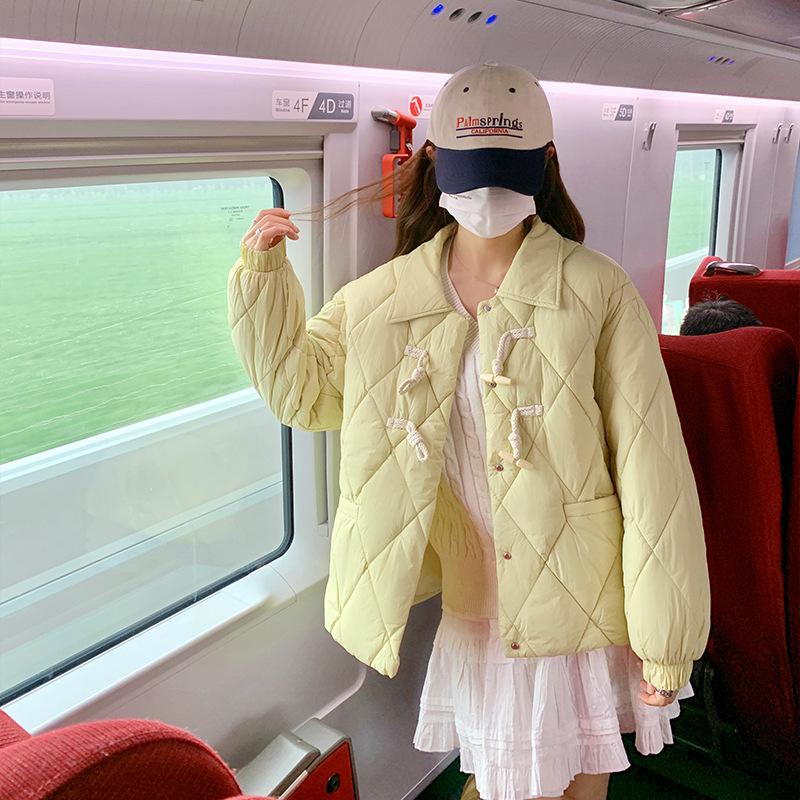 

Женская куртка с лацканами, пуговицами из рога коровы, ветрозащитная, пушистая, теплая, холодная, свободная, короткая, повседневная, спортивная, куртка из высококачественной ткани, хлопковое пальто XL