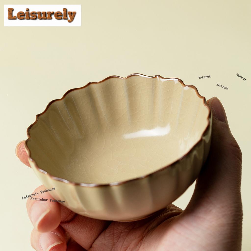 71ml Beige Kiln Flower Mouth Teacup Retro Tea Bowl Single Cups Tea-tasting Fragrance Cup Jianzhan Master Cups Teaware Services