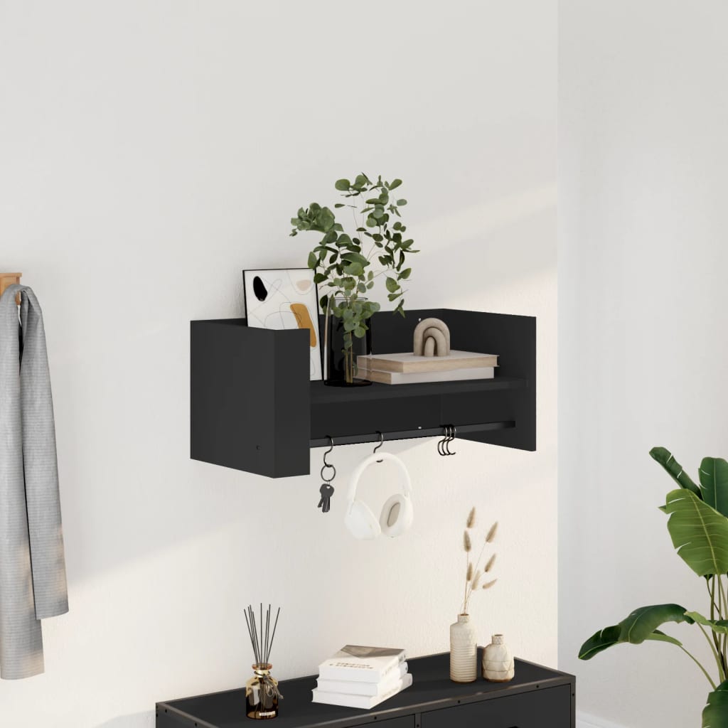 Wall Shelf Black 70.5 X 35 X 30.5 Cm Particleboard