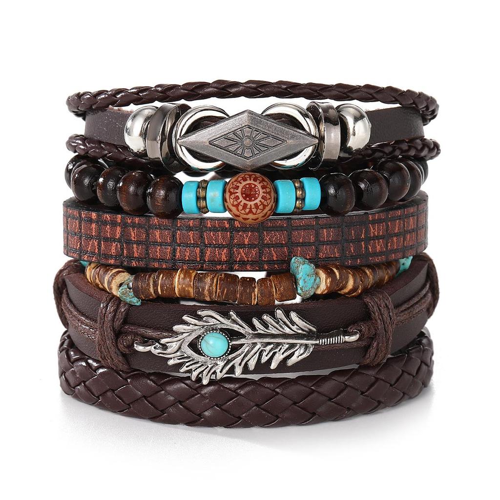 European & American Handmade Braided Leather Bracelet Set: Men's Hip Hop Punk Vintage Multi-layer Jewelry