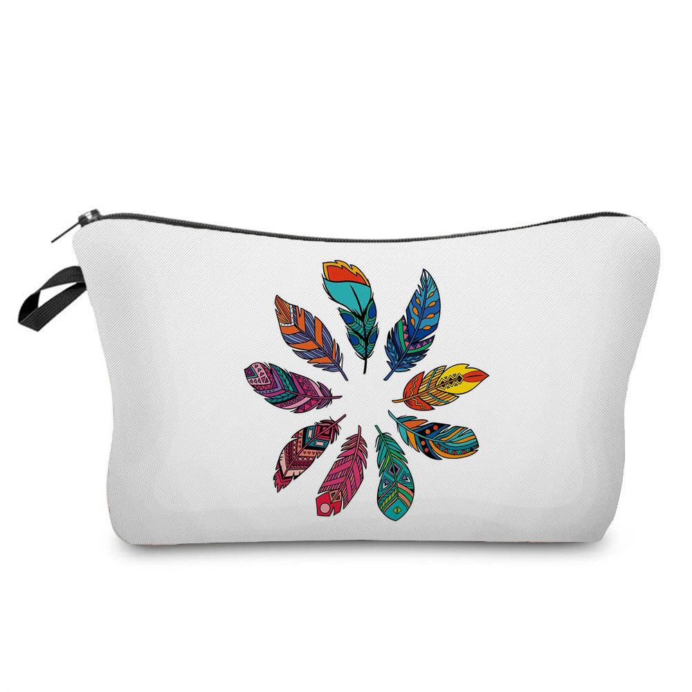 Women Feather Print Cosmetic Bag Toiletries Organize Travel Storage Case  6375