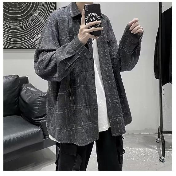 Long Sleeved Shirt, Men'S Summer New Trend, Teenage Shirt, Hong Kong Style, Japanese Style, Loose Plus Inch Shirt Jacket