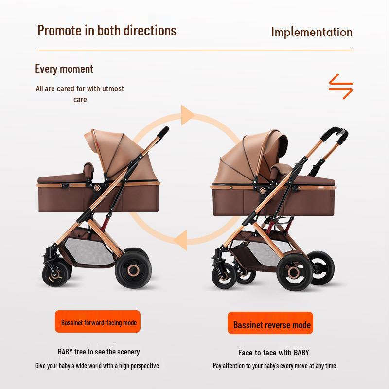 Two-Way High-View Lightweight Baby Stroller: Sit or Recline, One-Button Foldable.