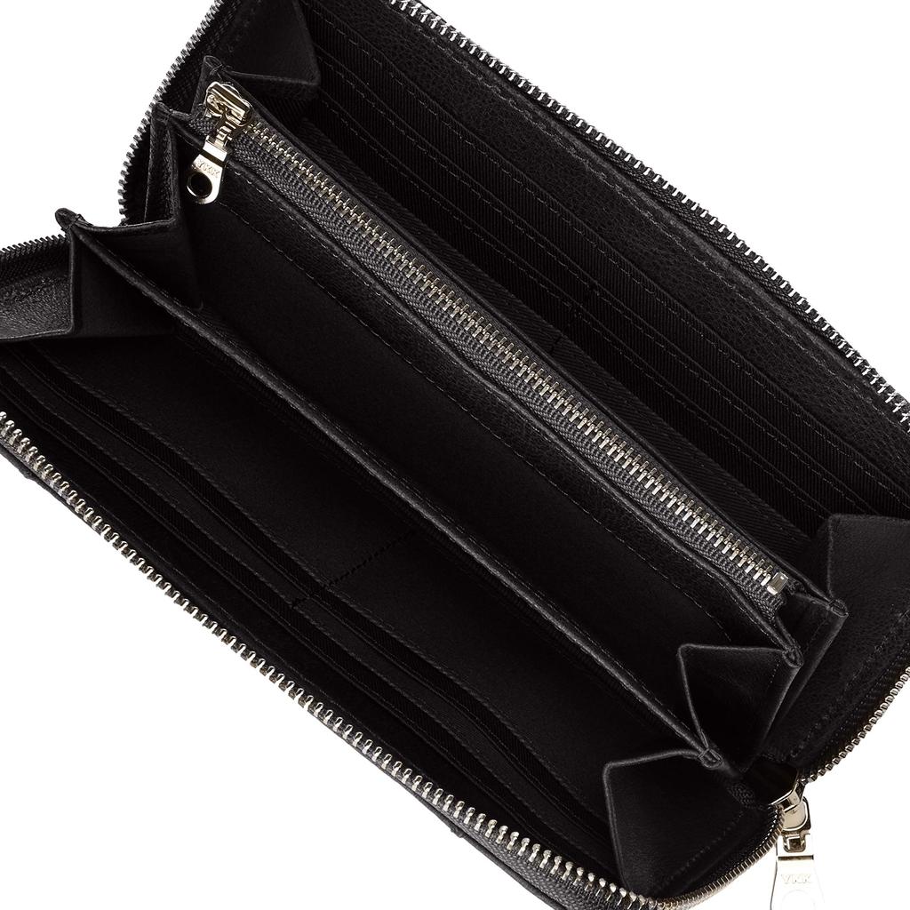 Lee Long Premium Soft Cowhide Genuine Round Black Wallet, Leather, Leather, Zipper,