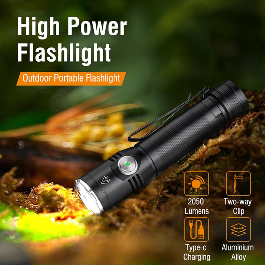 ET20 2050LM C Rechargeable Flashlight 6 Light Modes Memory Function Magnetic Base Clip Waterproof Heavy Duty EDC Work Light