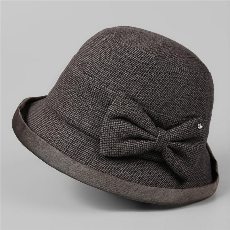 Hat Female Autumn and Winter Basin Hat Autumn and Winter Warm Bow Bucket Hat