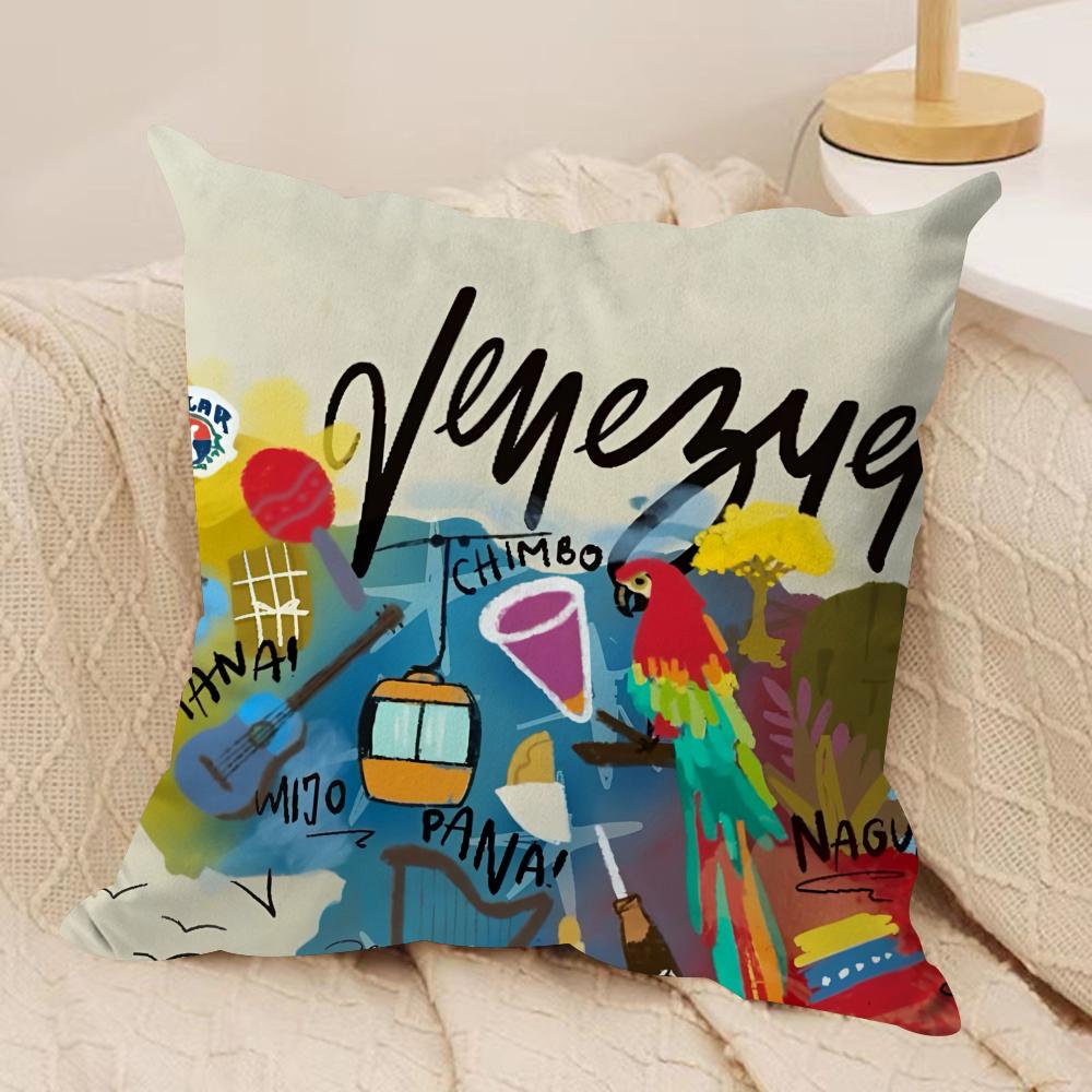 Fashion Art VVenezuela Cushion Cover Silky Short Plush Invisible Zipper Dustproof Sofa Pillow Case For Home Decor