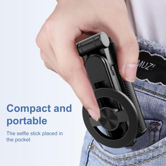 Mini Magnetic Selfie Stick with Bluetooth-compatible Remote 360 Degrees Rotation