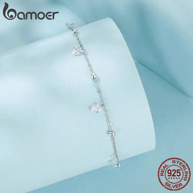 BAMOER Schillerndes Zirkonia-Fußkettchen 925 Sterling Silber Chian Armband für das Bein Weiblicher Fußschmuck für Frauen Beinkette Edler Schmuck