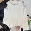 Autumn/Winter Elegant Pink Sequin Off-the-Shoulder Slimming Sweater for Women