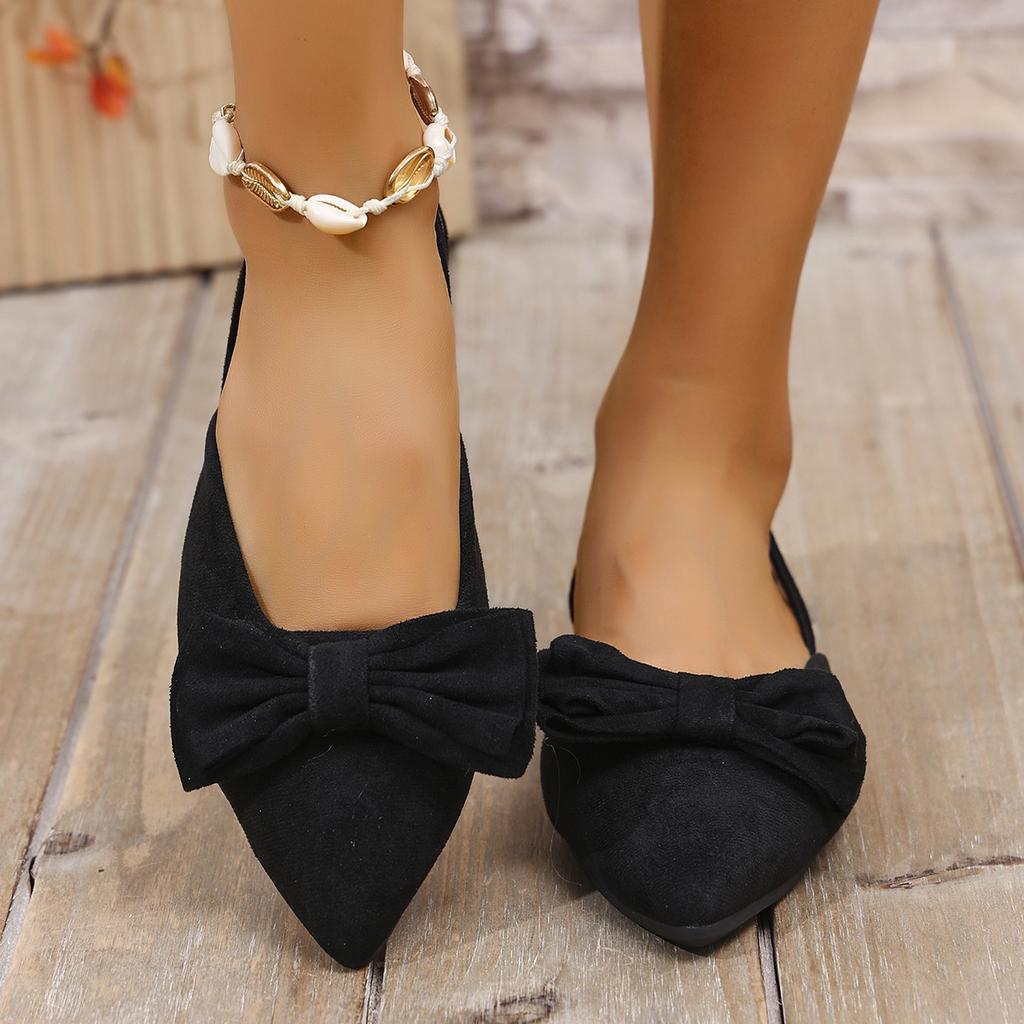 Fashion Sweet Bowknot Daily Shoes For Ladies Pointed Toe White Sandals Women 2025 Summer Comfortable Flat Heels Shoes Women