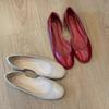 Cowhide version~ Simple round head shallow mouth side empty ballet shoes women's new versatile inner height-increasing commuting shoes