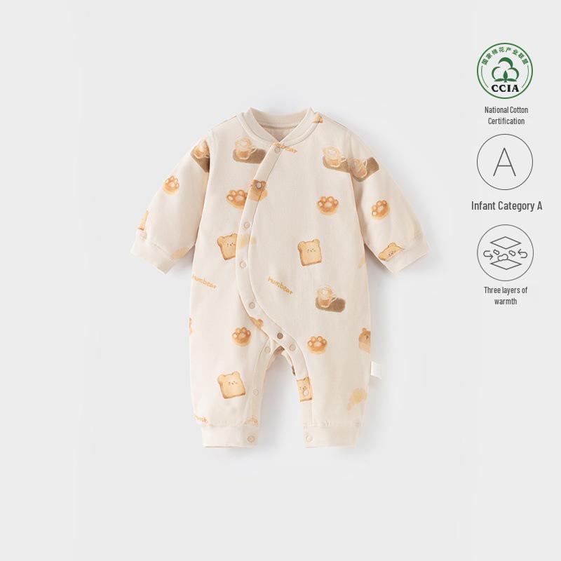 Unisex Tagless Cotton Baby Jumpsuit - Warm Padded Romper for Autumn/Winter 80cm