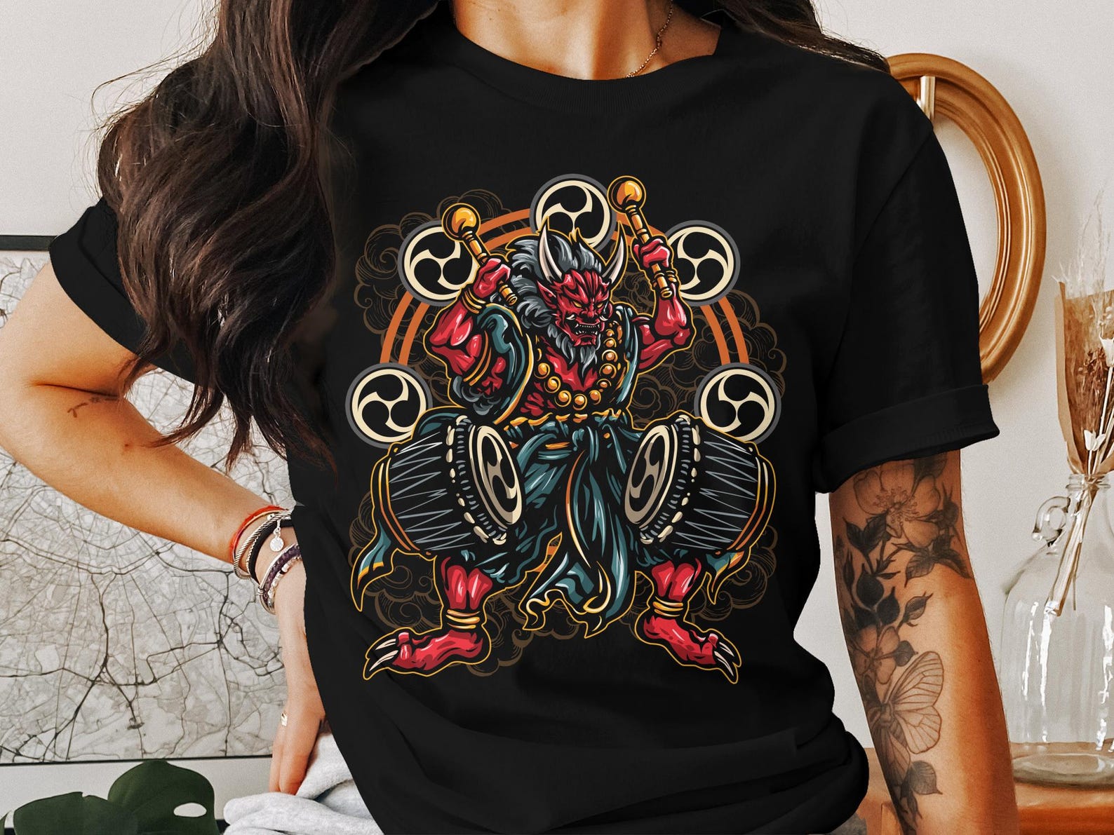 Raijin Thunder God T-Shirt, Japanese Mythology Tee, Thunder God Raijin Art, Japanese Legend Shirt, Mythical Thunder God Design 2XL