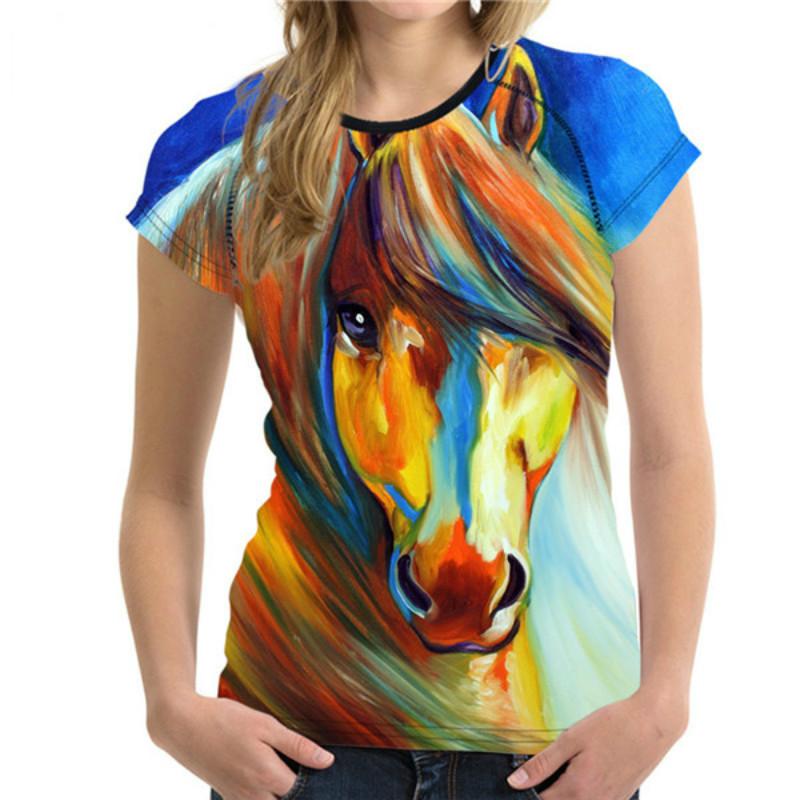 Summer Round Neck 3D Horse Printed Top Fashionable Casual Short Sleeved Women's T-shirts