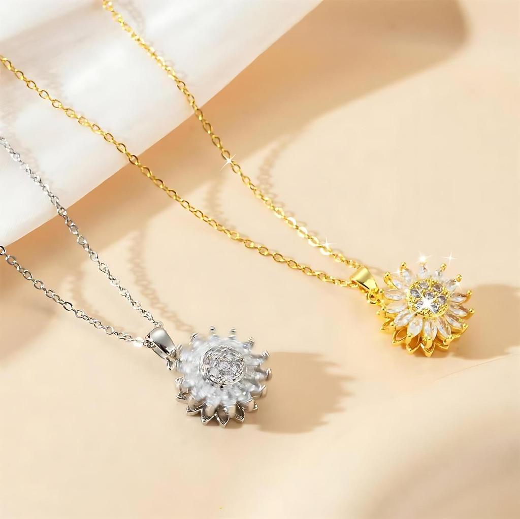 Trendy Sunflower Zircon Necklace: Elegant Clavicle Chain in Light Luxury Minimalist Design