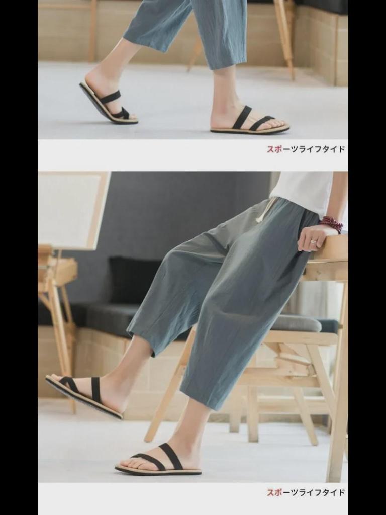 Men's Cotton and Linen Cropped Trousers - Lightweight Summer Casual Shorts for Middle-Aged and Elderly.