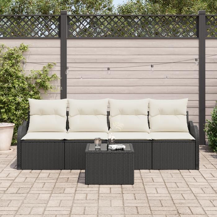 Set de canapés de jardin vidaXL 5 pièces avec coussins en poly rotin noir, Canapé de jardin 2 places vidaXL avec rangement 3354236