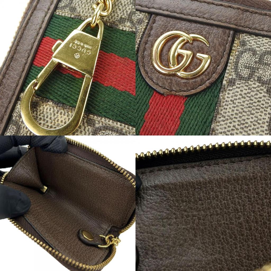 Gebrauchter GUCCI Schlüsselanhänger Off-Leder 523157 Sherry-Linie GG Supreme Canvas/Leder Beige Braunes Band