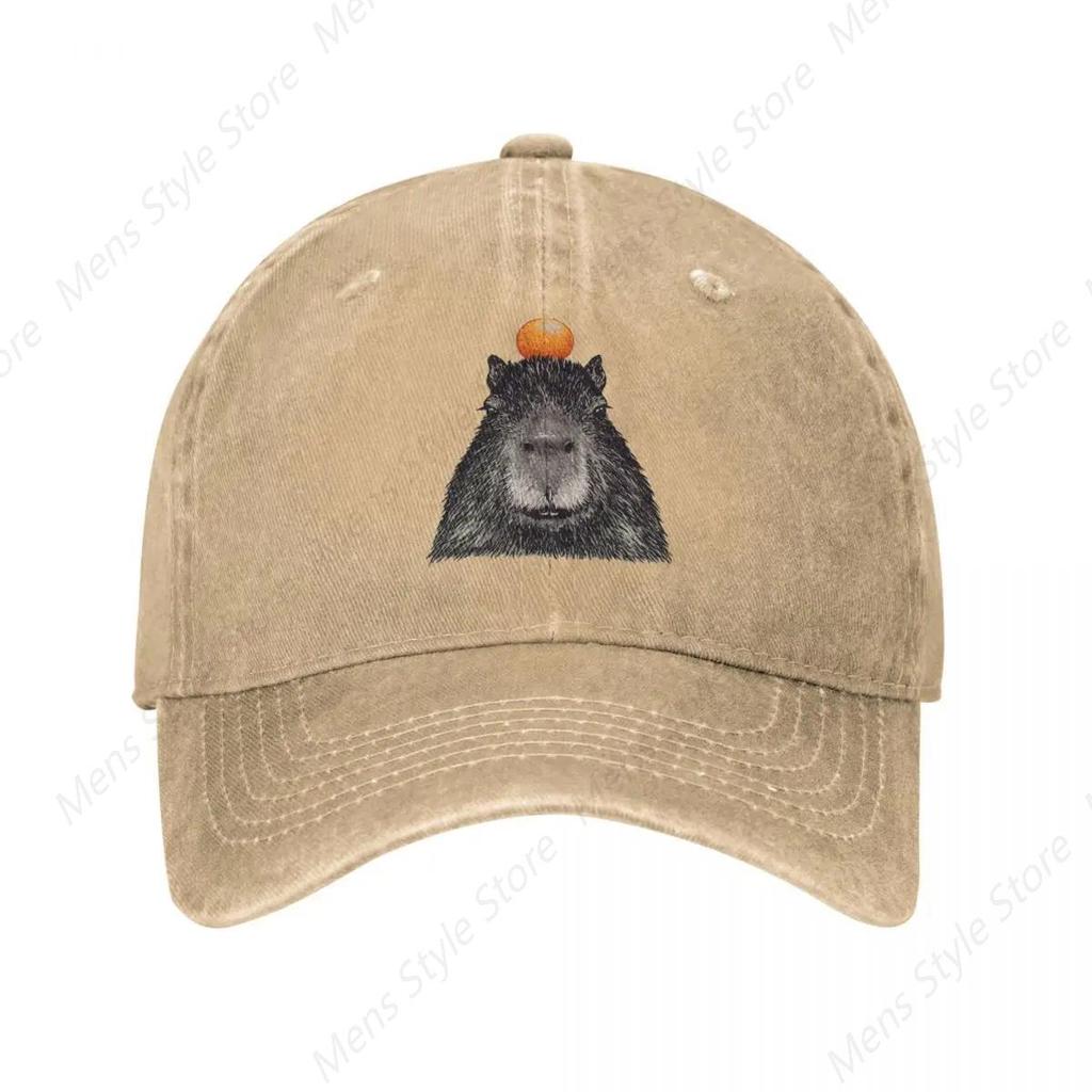 Capybaras Orange Capy Yuzu Unisex Baseball Caps Distressed Denim Caps Hat Vintage Outdoor Activities Adjustable Fit Sun Cap