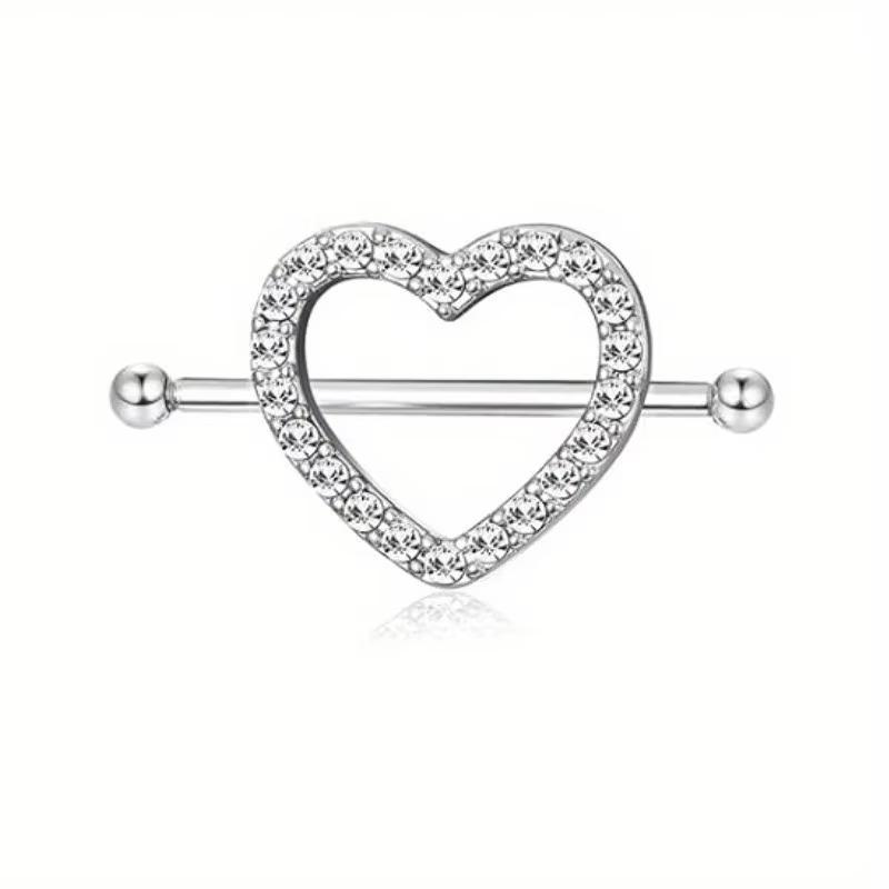 Bobisty 1pc 14G Nipple Rings 316L Surgical Steel Heart CZ Tongue Barbell Body Piercing Ring