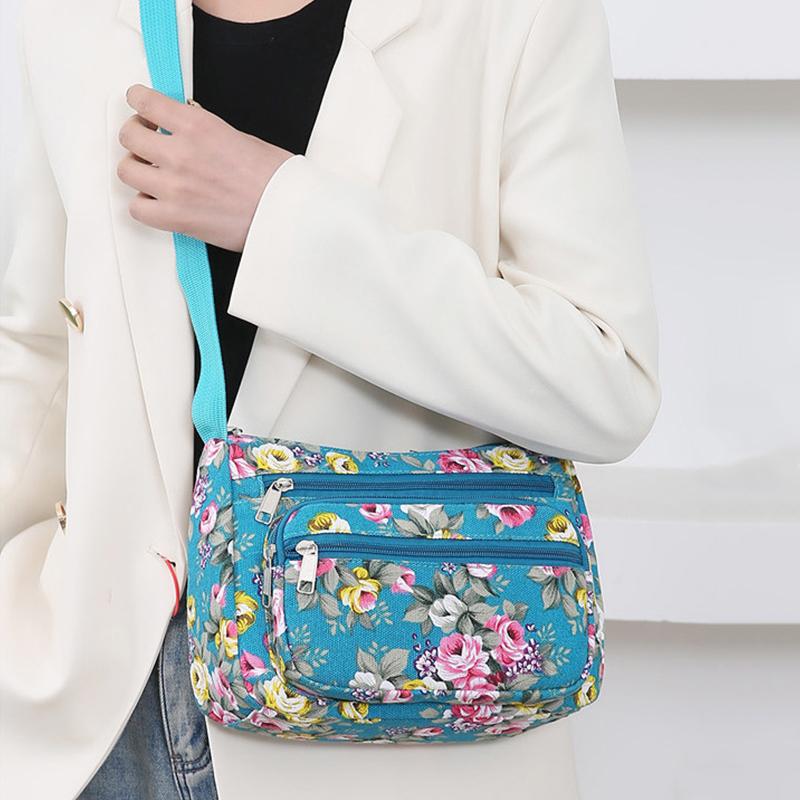 1 Pezzo Borsa a Spalla da Donna con Stampa Floreale Oxford Diagonal Piccola Quadrata Borsa a Mano Multifunzionale Casual da Viaggio Borsa a Tracolla
