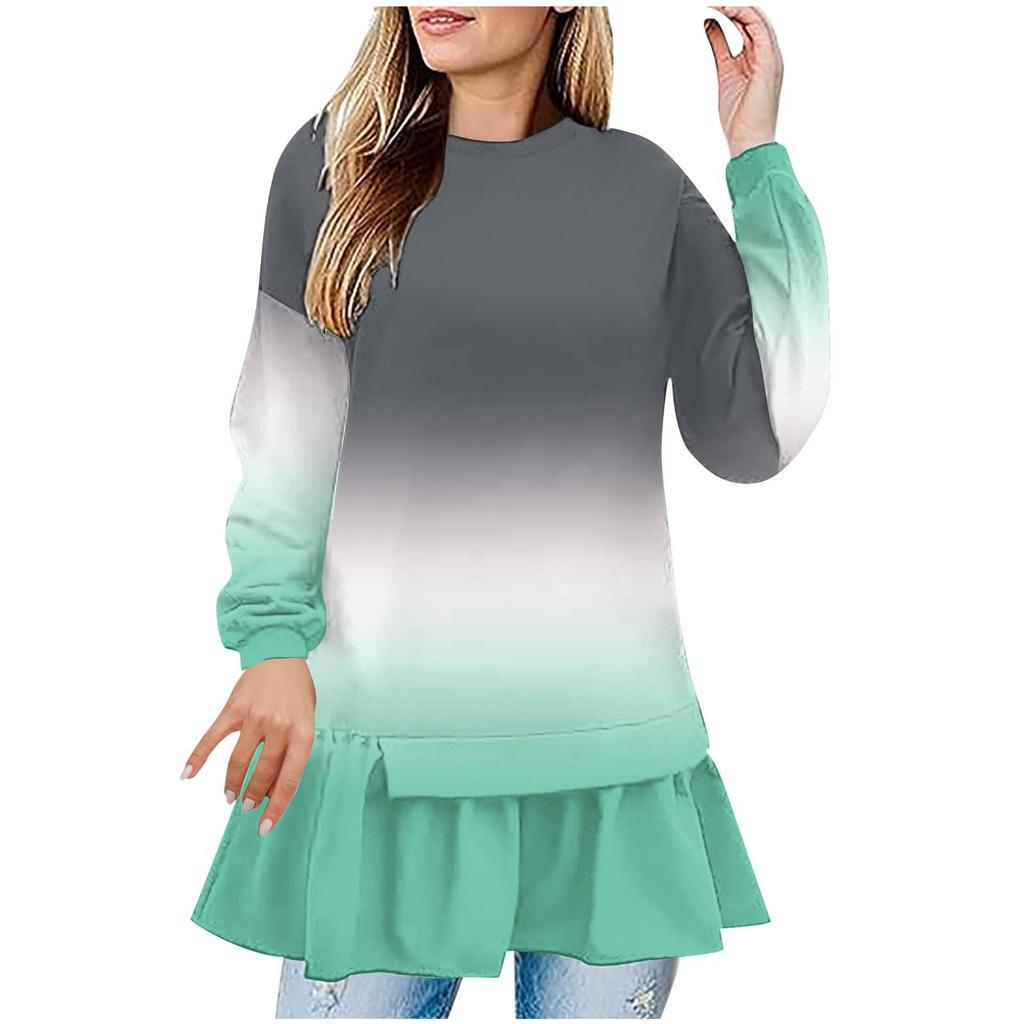 Womens Ruffle Hem Oversized Crewneck Sweatshirt Casual Long Sleeve Loose  Fall Pullover Tops