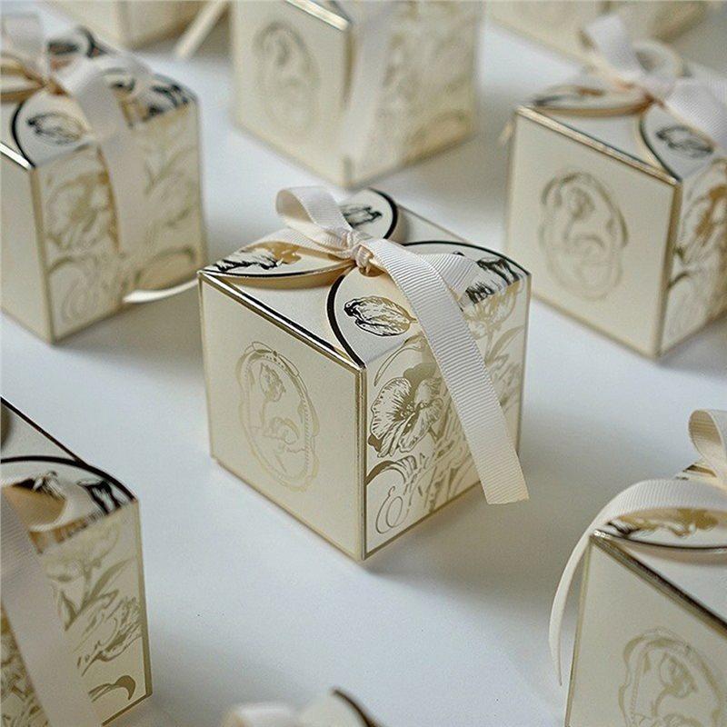 50Pcs French Sugar Box Light Luxury Golden Candy Champagne Color Wedding Candy Box Wedding Accompanying Paper Gift Box