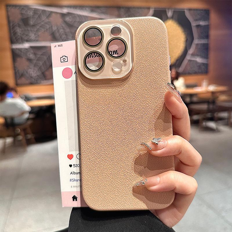 Applicable To Apple 17promax Lychee Leather Mobile Phone Case Comes with Lens Film IPhone 16 Anti Fall Pc Protection Case