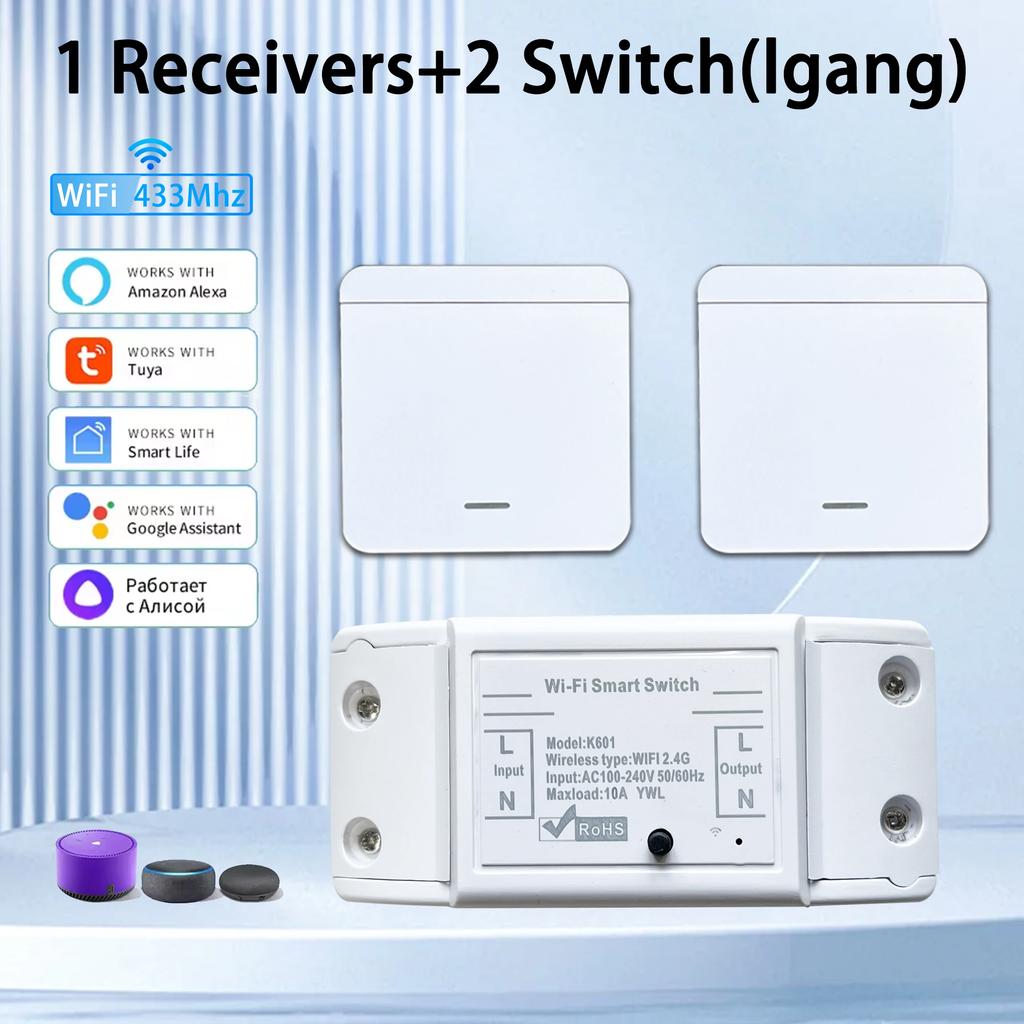 Tuya Wifi Switch 433MHz Universal Breaker 1/2/3 Gang Wireless Wall Switch Remote Voice Control Support Smart Life,Alexa,Google
