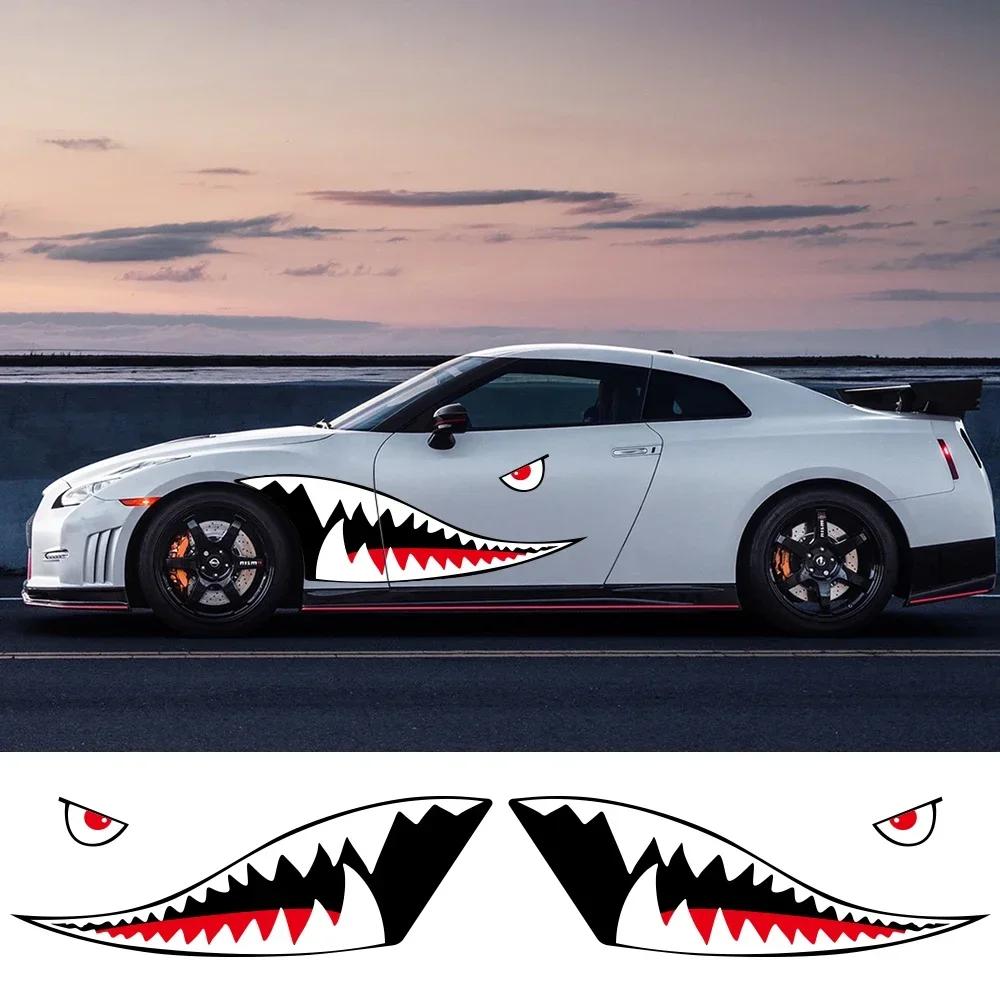 2 PEZZI Bocca di Squalo Denti Fustellati Adesivi per Auto Finestrino Paraurti Decalcomanie in Vinile Decorazioni Personalizzate per Carrozzeria Accessori